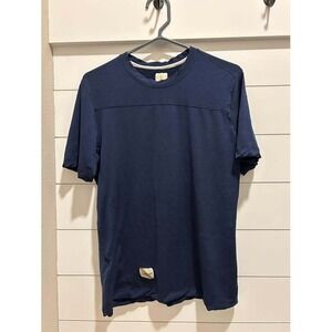 Tracksmith Mens Merino Wool Blend Running T-Shirt Navy Blue Large Sash Logo